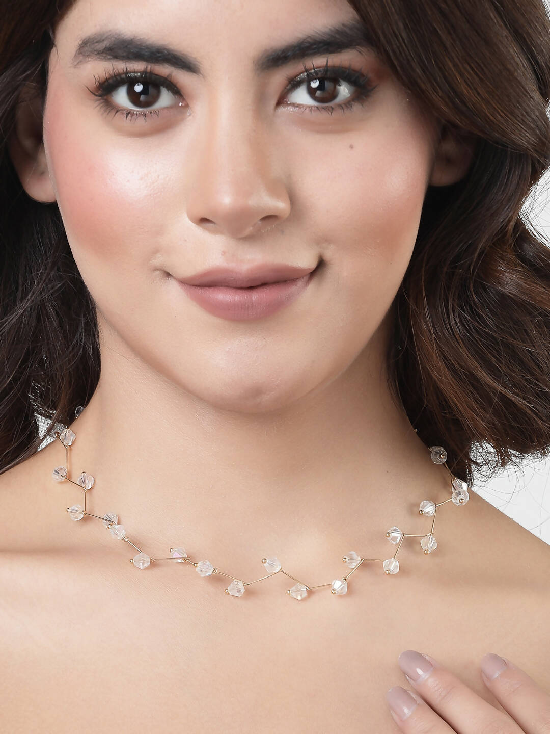 NVR Women's Gold-Polished Chain Transparent Beads Necklace | Swadesiicart