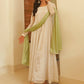 Janasya Women's White Chiffon Lurex Foil Printed Festive Anarkali Kurta Set | Swadesiicart