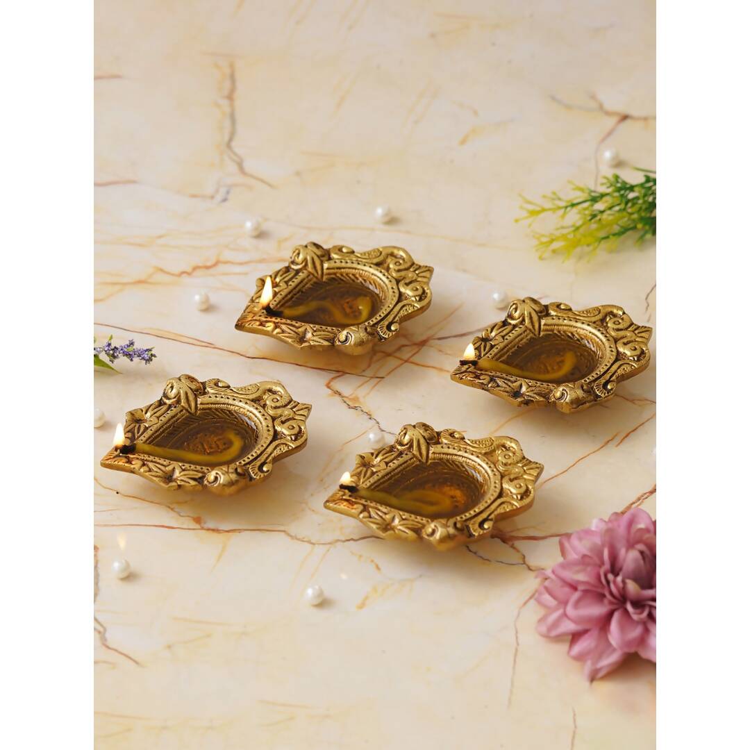 eCraftIndia 4 Pieces Beige Ethnic Design Diyas | Swadesiicart