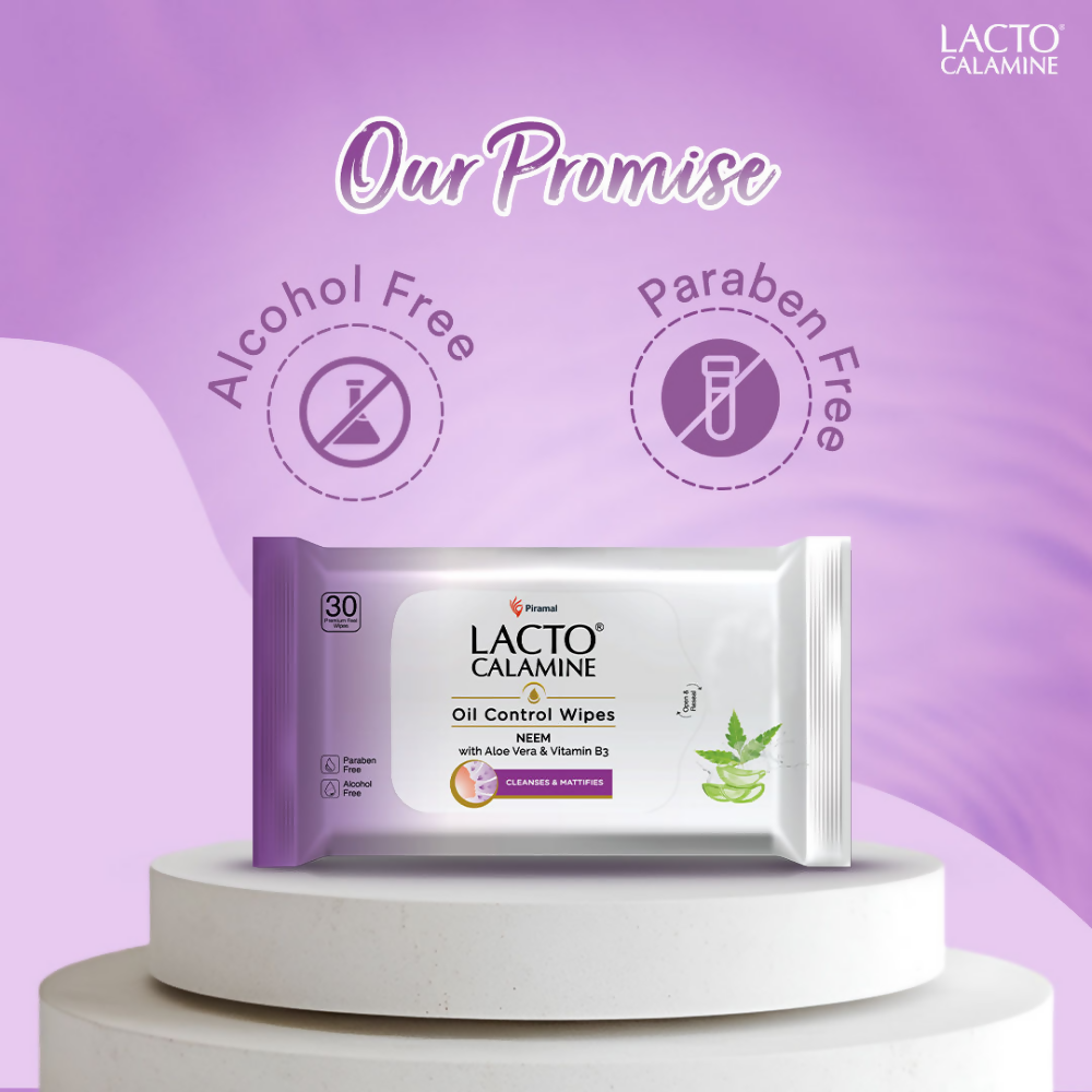Lacto Calamine Oil Control Face Wipes, Makeup Remover Wipes With Neem & Aloe 30 Usable Wipes - Swadesiicart