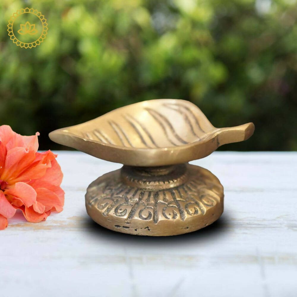 Brass Leaf Diya with Stand - Swadesiicart