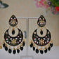 Gold-Polished Brass & Pearl Dangle Women Black Hand Painted Meenakari Chandbali Earrings By House of Ree - House of Ree
