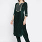 Women Republic Green Velvet Embroidered Kurta With Pant | Swadesiicart