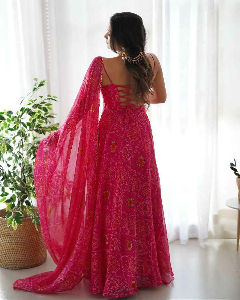Joban Fashion Pink Kurta Set Chiffon Sequin Embroidery Work - Swadesiicart