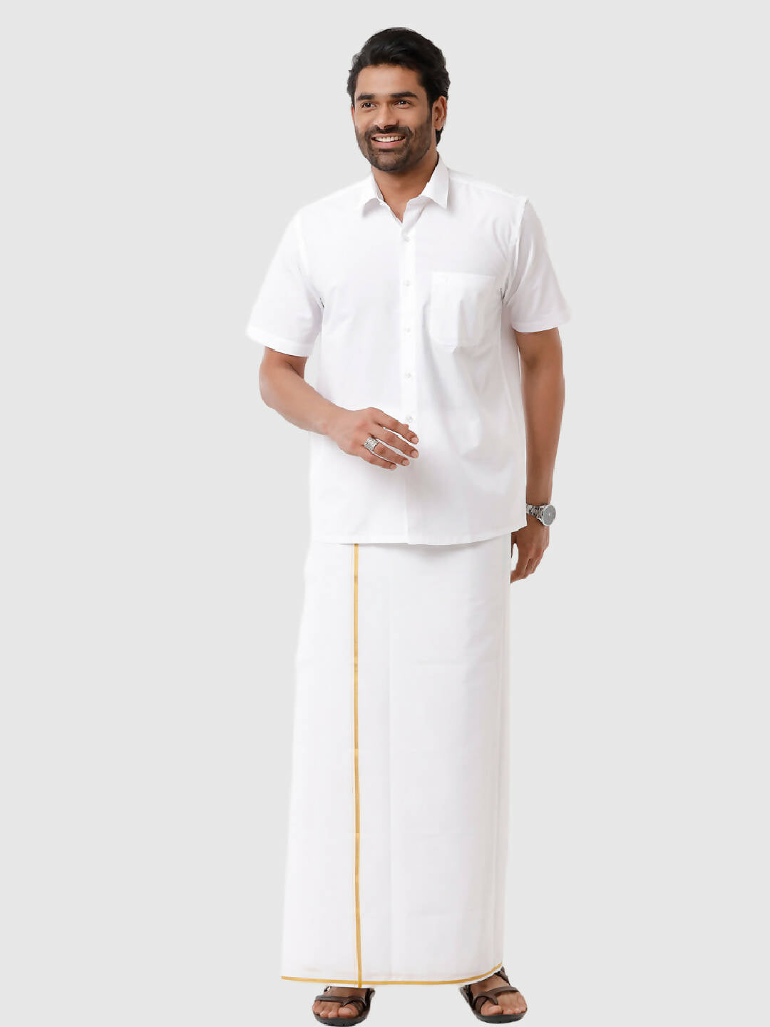 Ramraj Cotton Mens Half Sleeve White Shirt Plus Size - Samrat Cotton | Swadesiicart