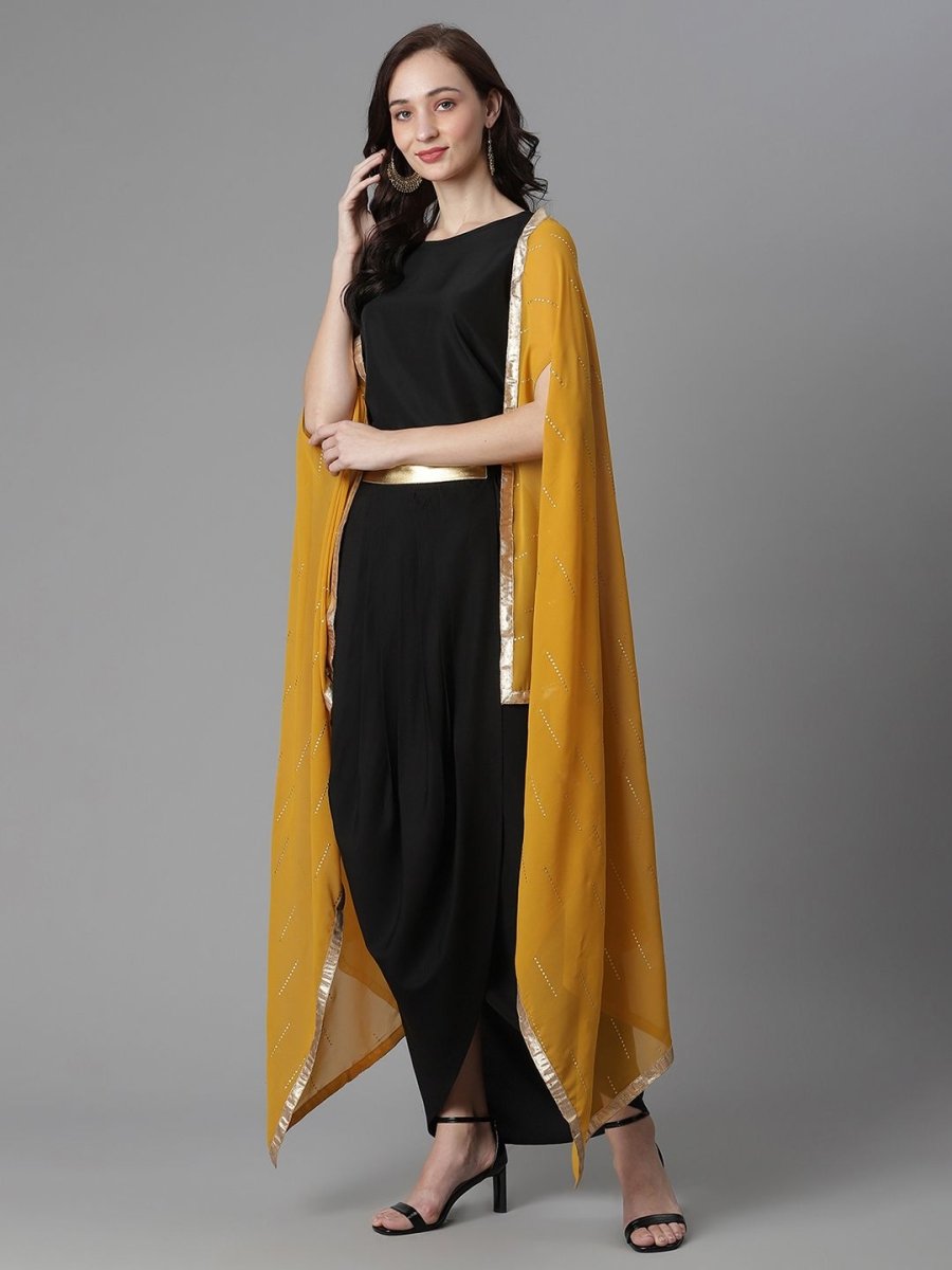 Ahalyaa Women's Black Crepe Top Skirt With Shrug | Swadesiicart