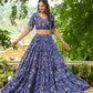Janasya Blue Georgette Floral Lehenga Choli Dupatta | Swadesiicart