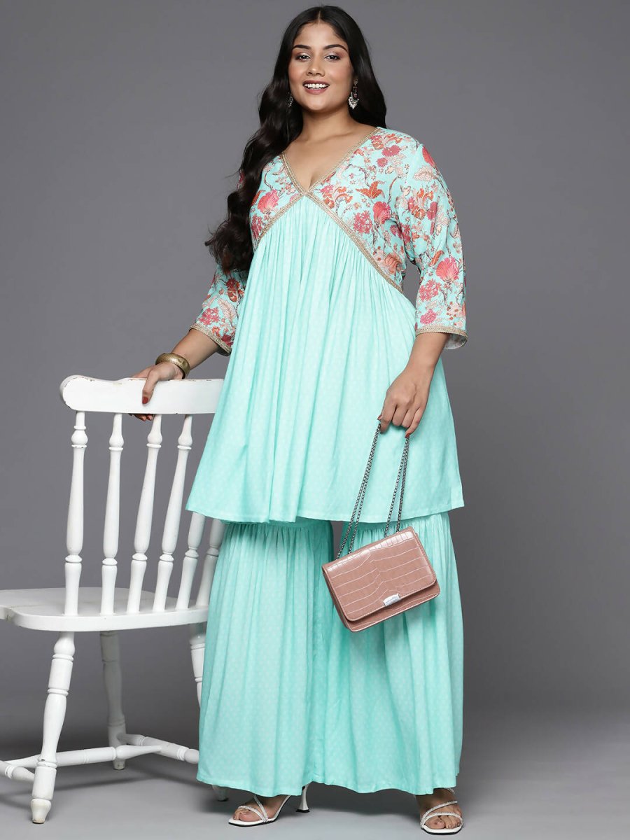 Ahalyaa Women's Traditional Wear Co-ords - Firozi - Swadesiicart