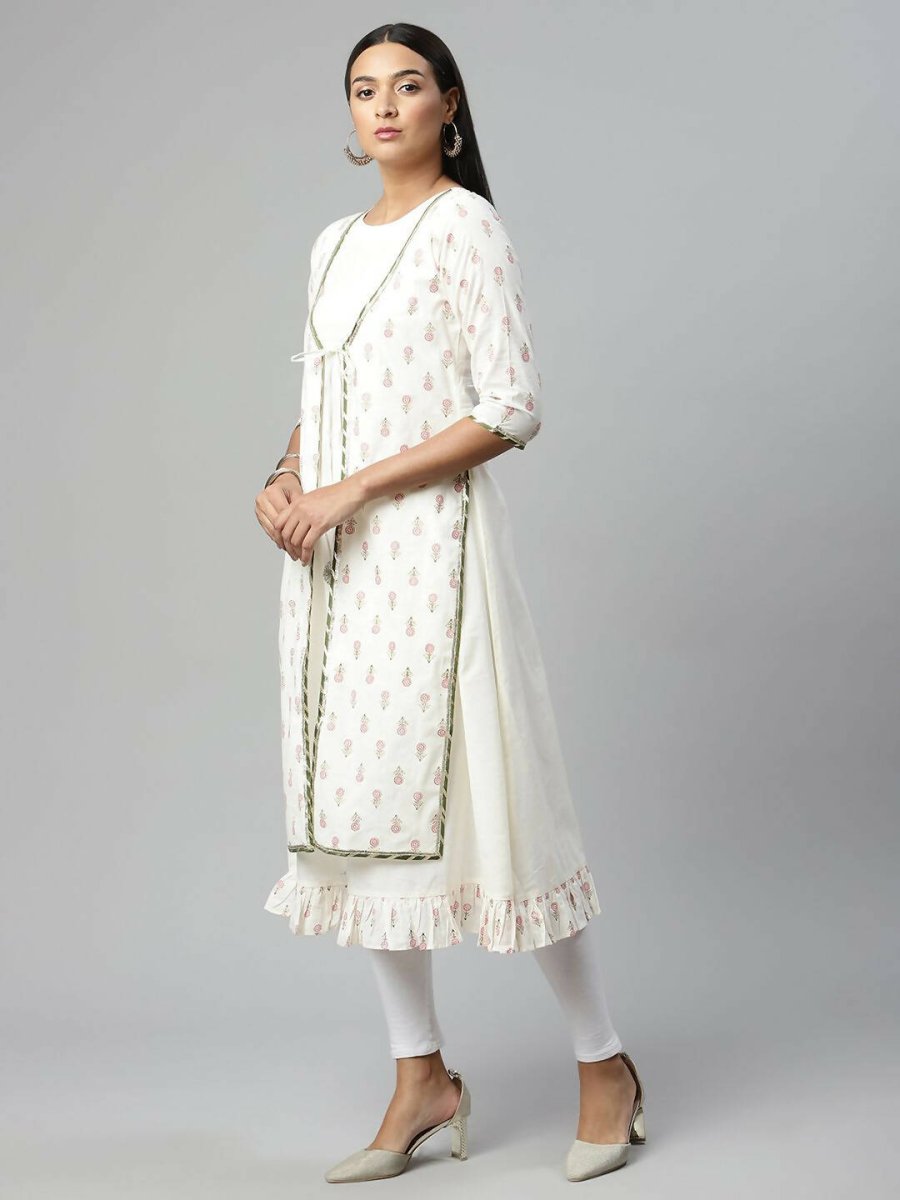 Ahalyaa Women's Off White Cotton Printed Kurta | Swadesiicart