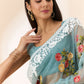 Blue Organza Floral Embroidered Saree with Unstitched Blouse Piece - Roozal