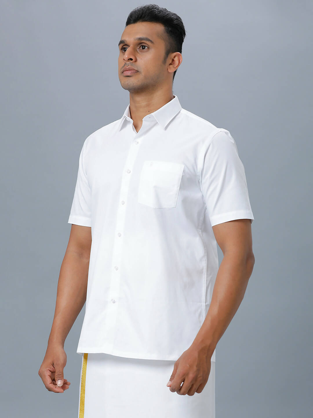 Ramraj Cotton Mens Half Sleeve Formal Poly Cotton White Shirt | Swadesiicart