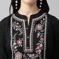Black Rayon Yoke Embroidered A-line Top - Tarini - Swadesiicart