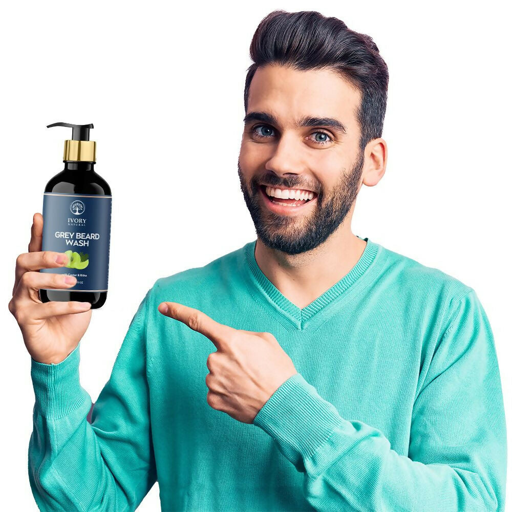 Ivory Natural Grey Beard Combo (Serum + Beard Wash) For Early Graying Beard | Swadesiicart