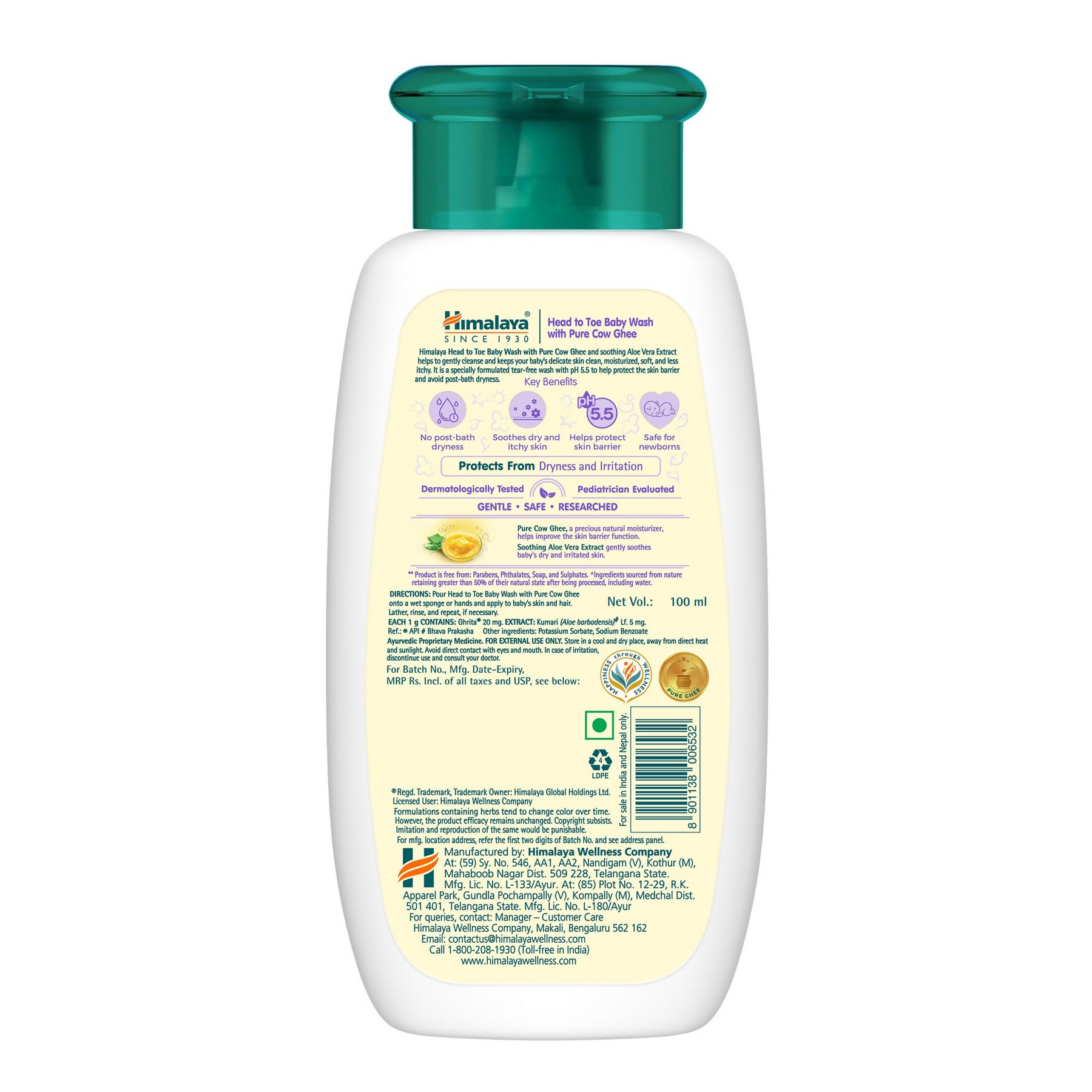 Himalaya Herbals Head to Toe Baby Wash with Pure Cow Ghee - Swadesiicart