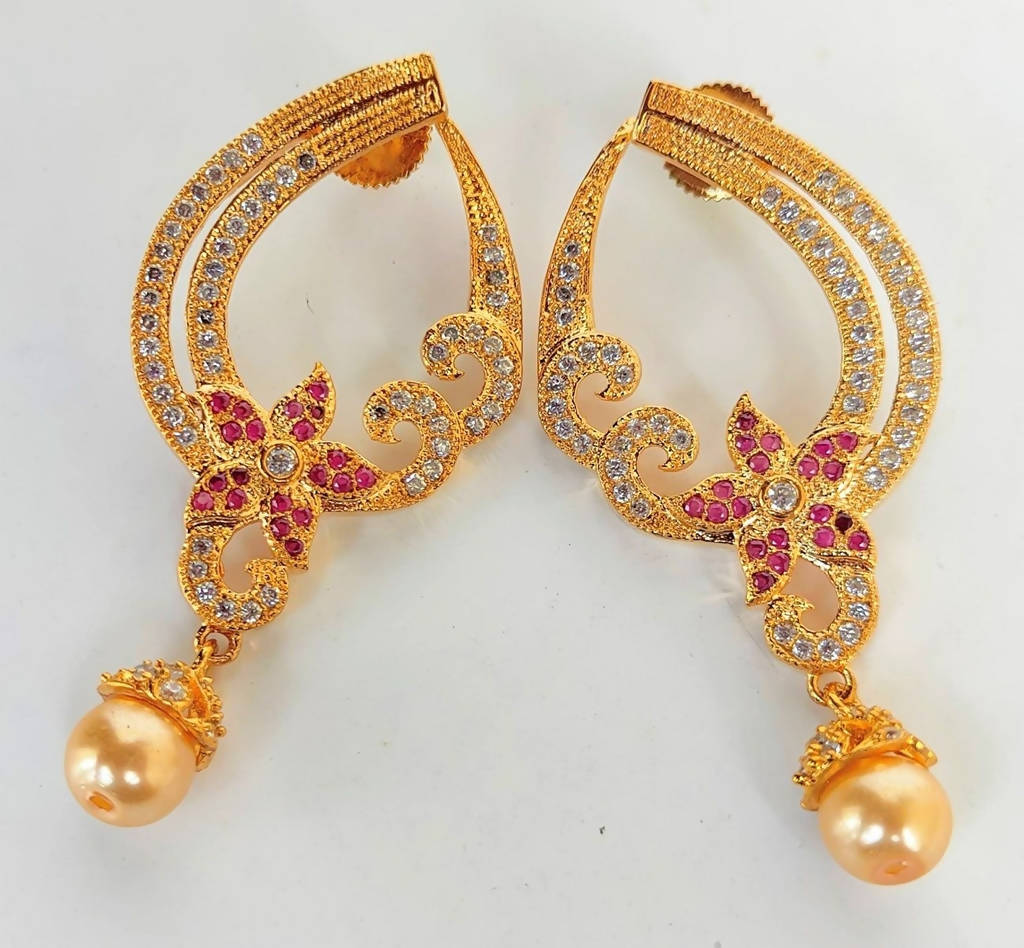 Pink CZ Designer Earrings - Swadesiicart