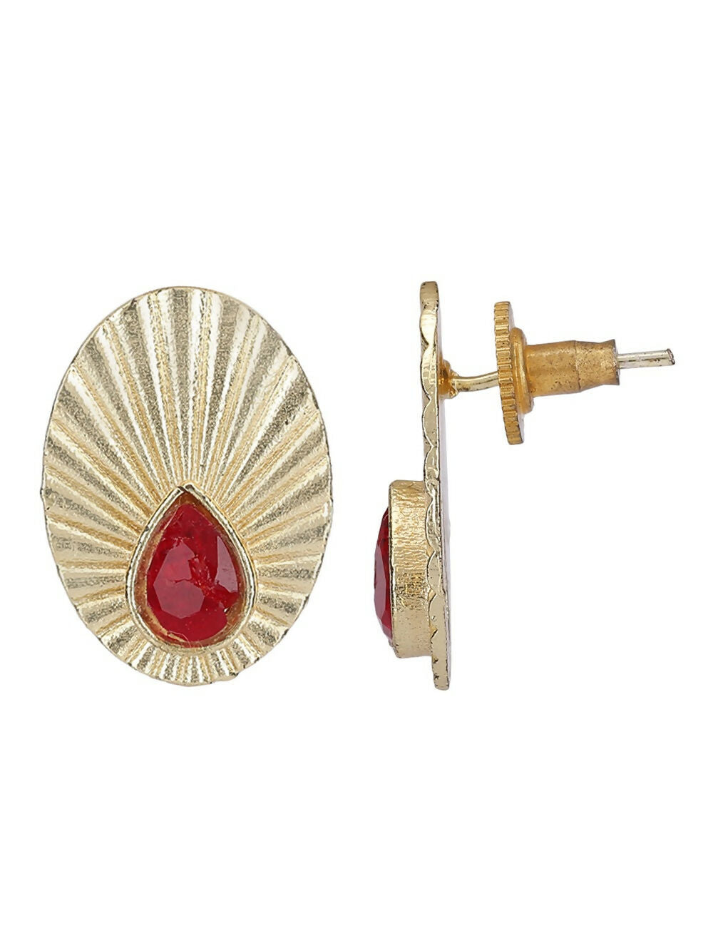 Joban Fashion Women Miny Size Red Stone Matte Gold Earrings | Swadesiicart