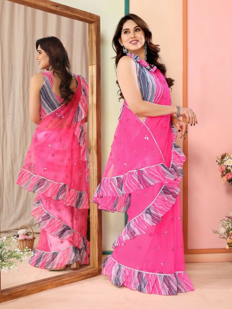 Partywear Designer Pink Net Fancy Saree - Dyuti | Swadesiicart