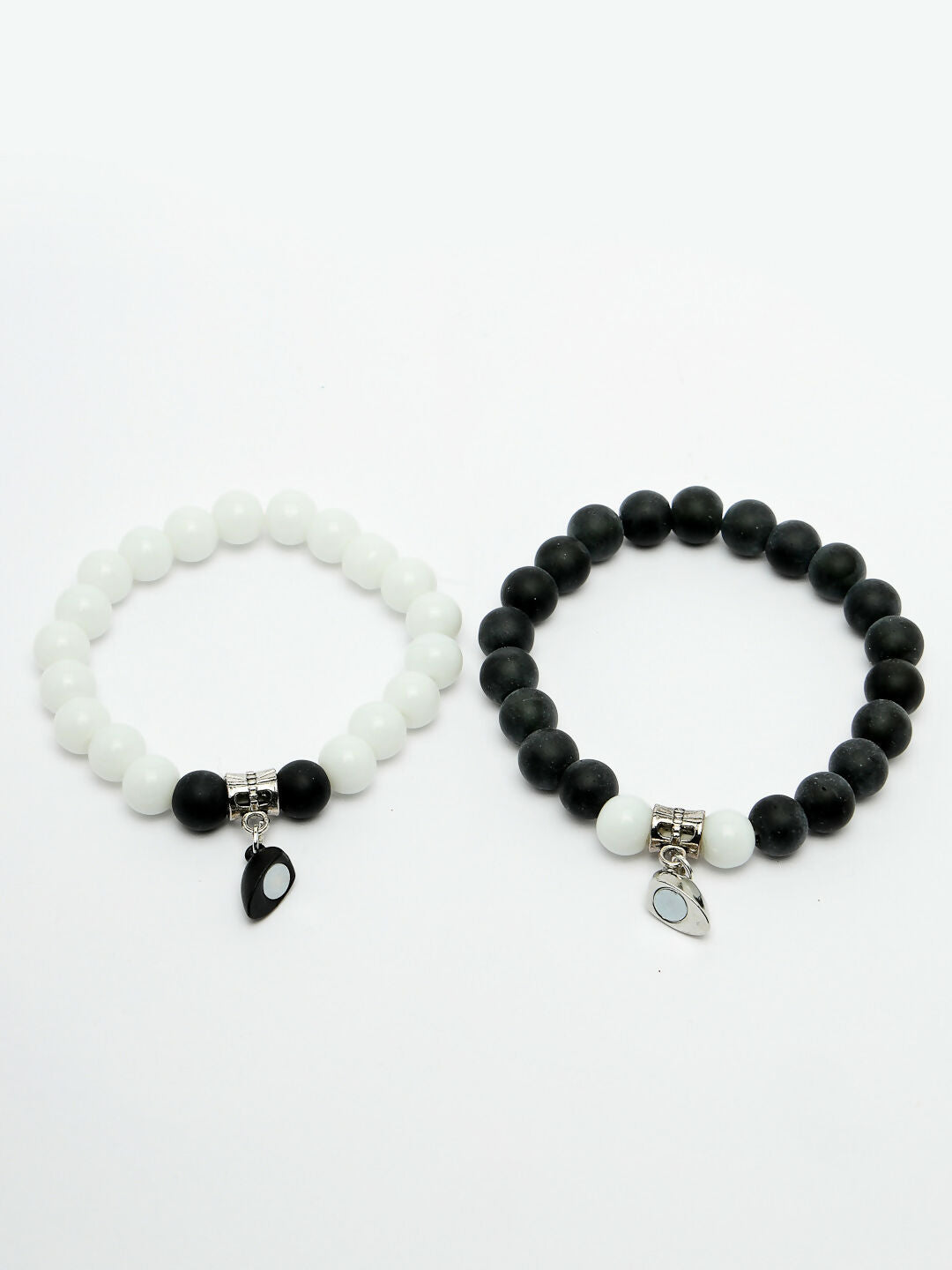 NVR Men & Women Set of 2 Black & White Onyx Handcrafted Elasticated Bracelet - Swadesiicart