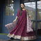 Jyoti Fashion Women's Wine Faux Blooming Sequins with Zari Embroidery Anarkali Dress with Dupatta | Swadesiicart
