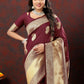 Lorenvalley Fashion Maroon Soft Silk Woven Design Gold Zari Weaving Saree - Swadesiicart