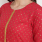 Ahalyaa Women's Red Cotton Gold Print Kurta Sharara Set | Swadesiicart