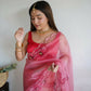Vamsee Mudra Pink Organza Saree - Swadesiicart
