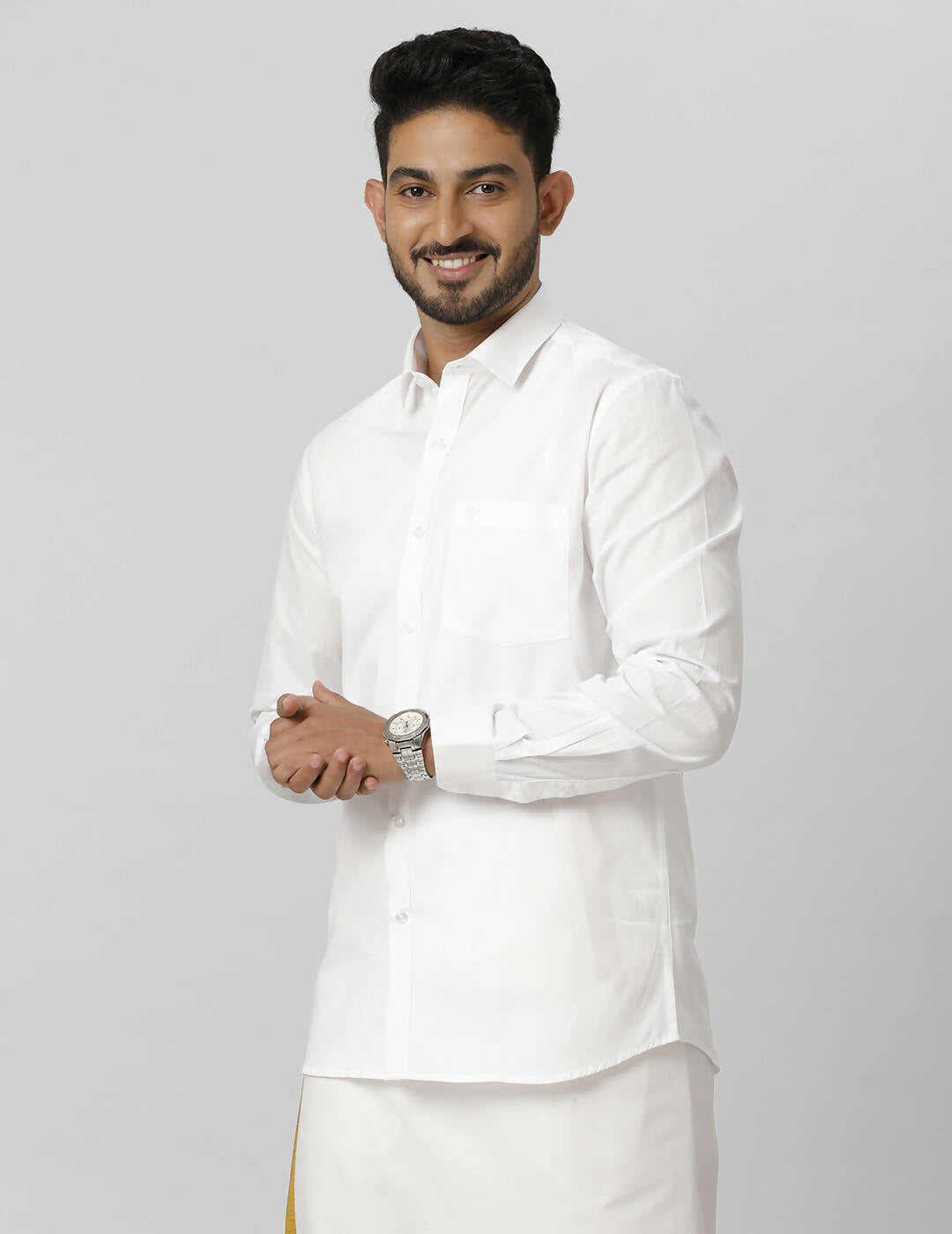 Ramraj Cotton Mens Fullsleeve White Shirt Pus Size | Swadesiicart