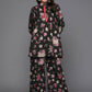 Ahalyaa Women Floral Printed Tunic with Palazzos - Black Color | Swadesiicart