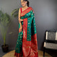 Joban Fashion Banarasi Rama Green Woven Butti Soft Silk Saree | Swadesiicart