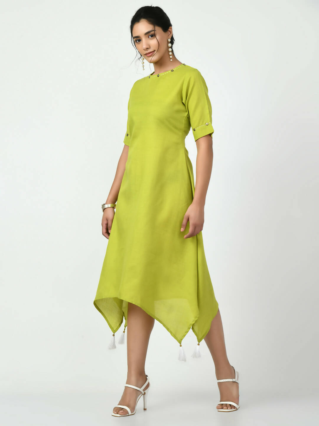 Myshka Women's Green A-Line Solid Kurta - Swadesiicart
