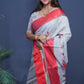 Jyoti Fashion Women's Maroon Linen Silk Digital Print with Jacquard Woven Border Saree with Blouse | Swadesiicart