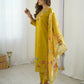 The52 Yellow Women's Gorgeous Embroidered work Viscose Gadhwal Fabric Straight Kurta, Pant and Dupatta Set - Swadesiicart
