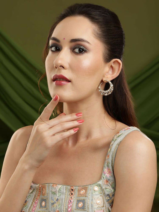 Moissanite Gold plated Round Earrings - Ruby Raang | Swadesiicart