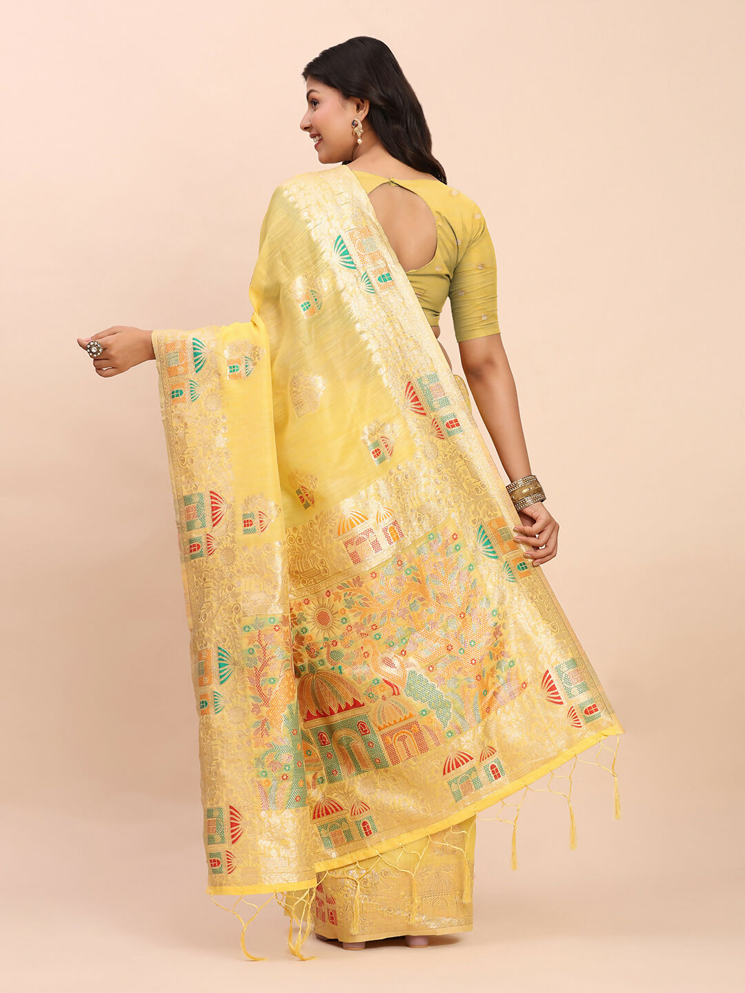 Shree Shyam Fashion Linen Cotton Yellow Saree
