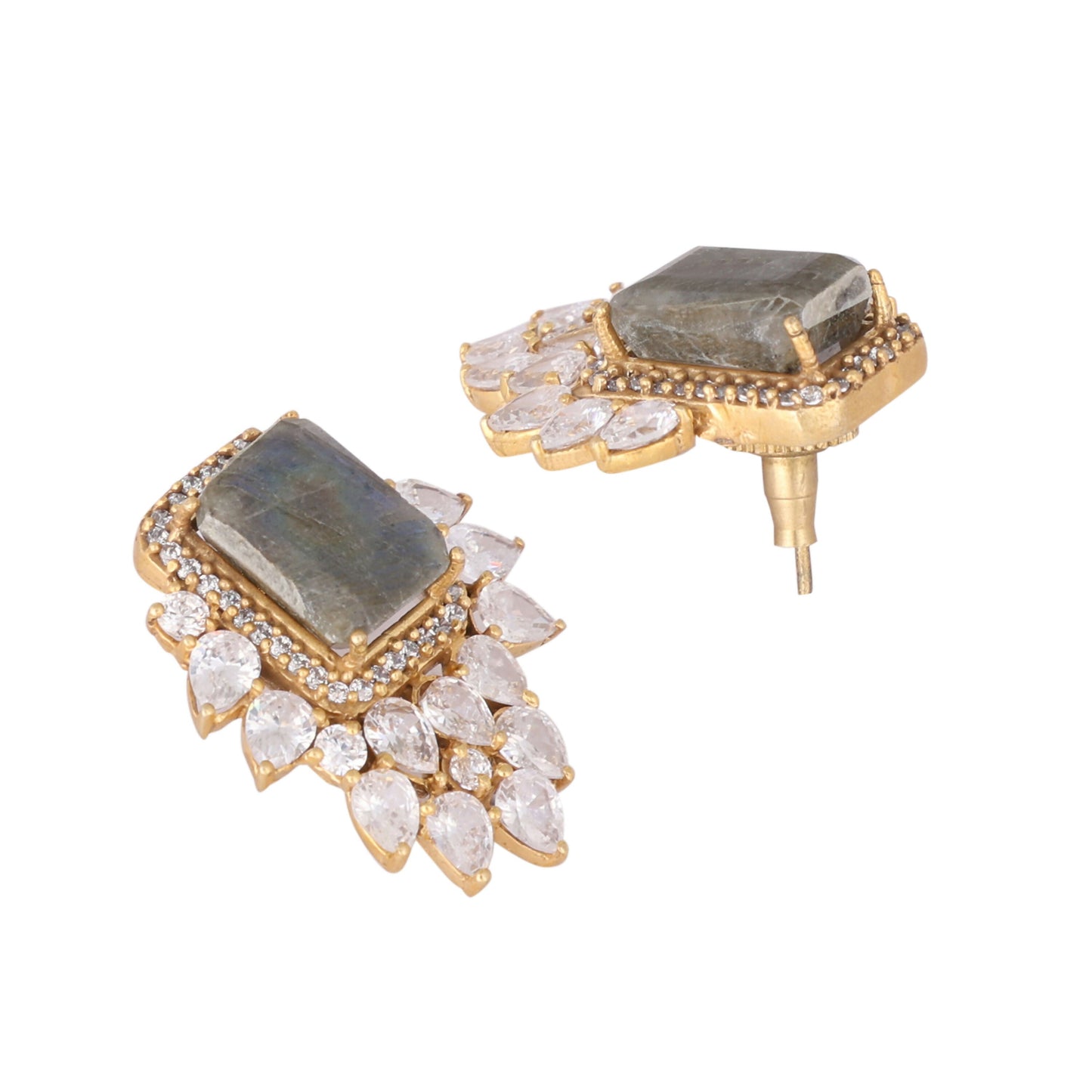 Nuyug 22K Gold Plated Labradorite Stone Contemporary Stud Earrings | Swadesiicart