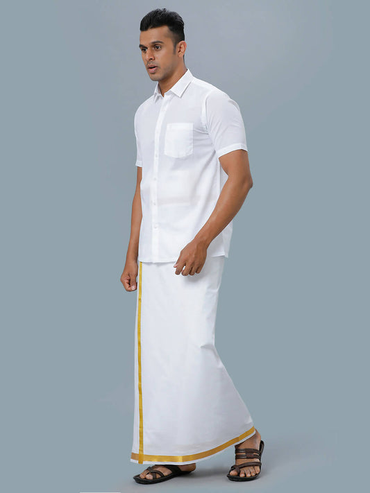 Ramraj Cotton Mens Half Sleeve Formal 100 % Cotton White Shirt | Swadesiicart