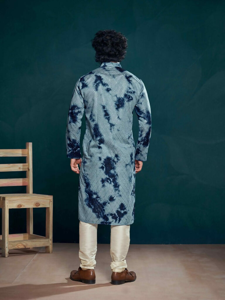 Blue Viscose Designer Sequance Embroidery Work Men's Kurta Set - Mahotsav