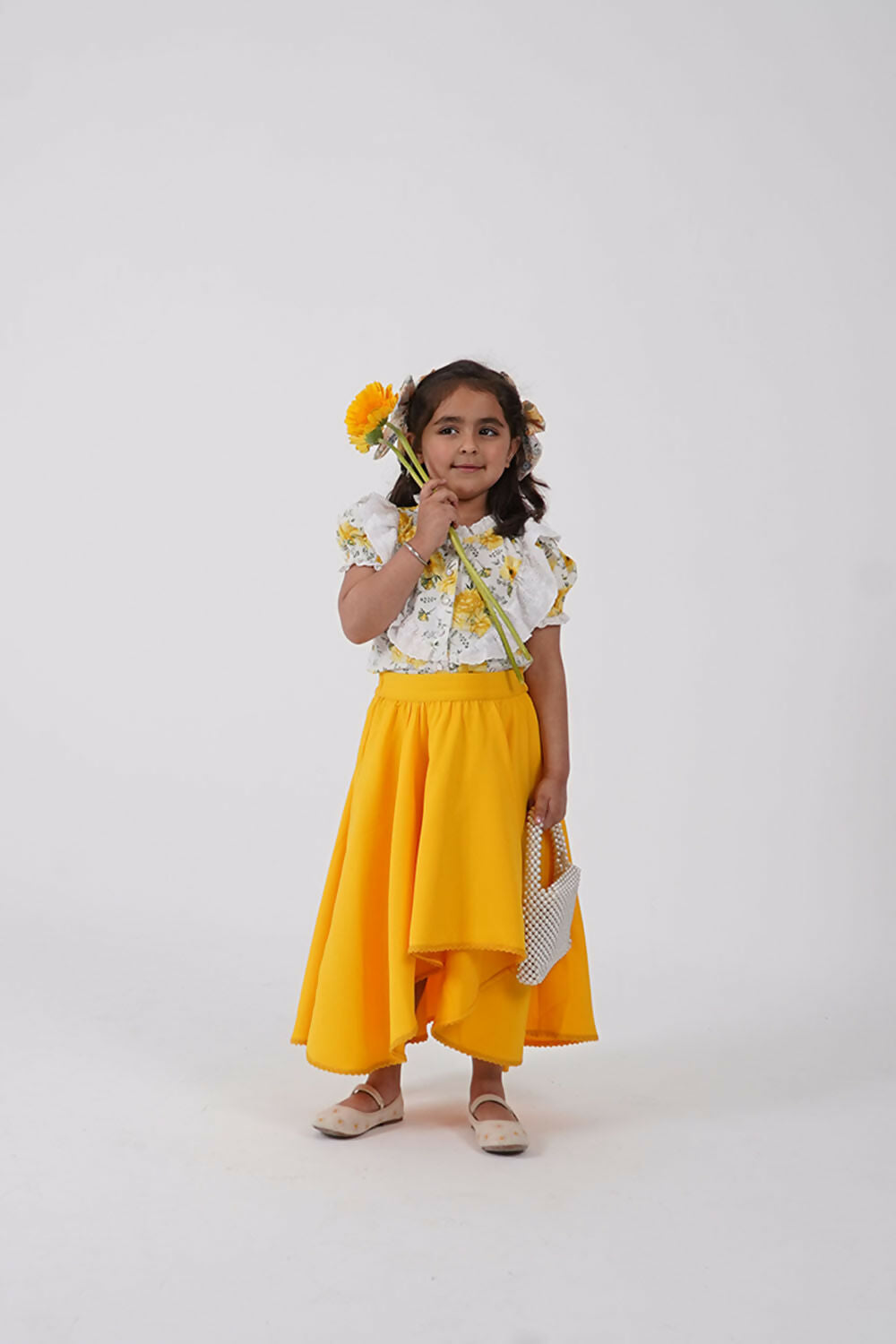 LH Luxury Fashion Ana Puff Sleeve Top & High Low Flared Skirt - Stylish Girls Co-ord Set - Swadesiicart