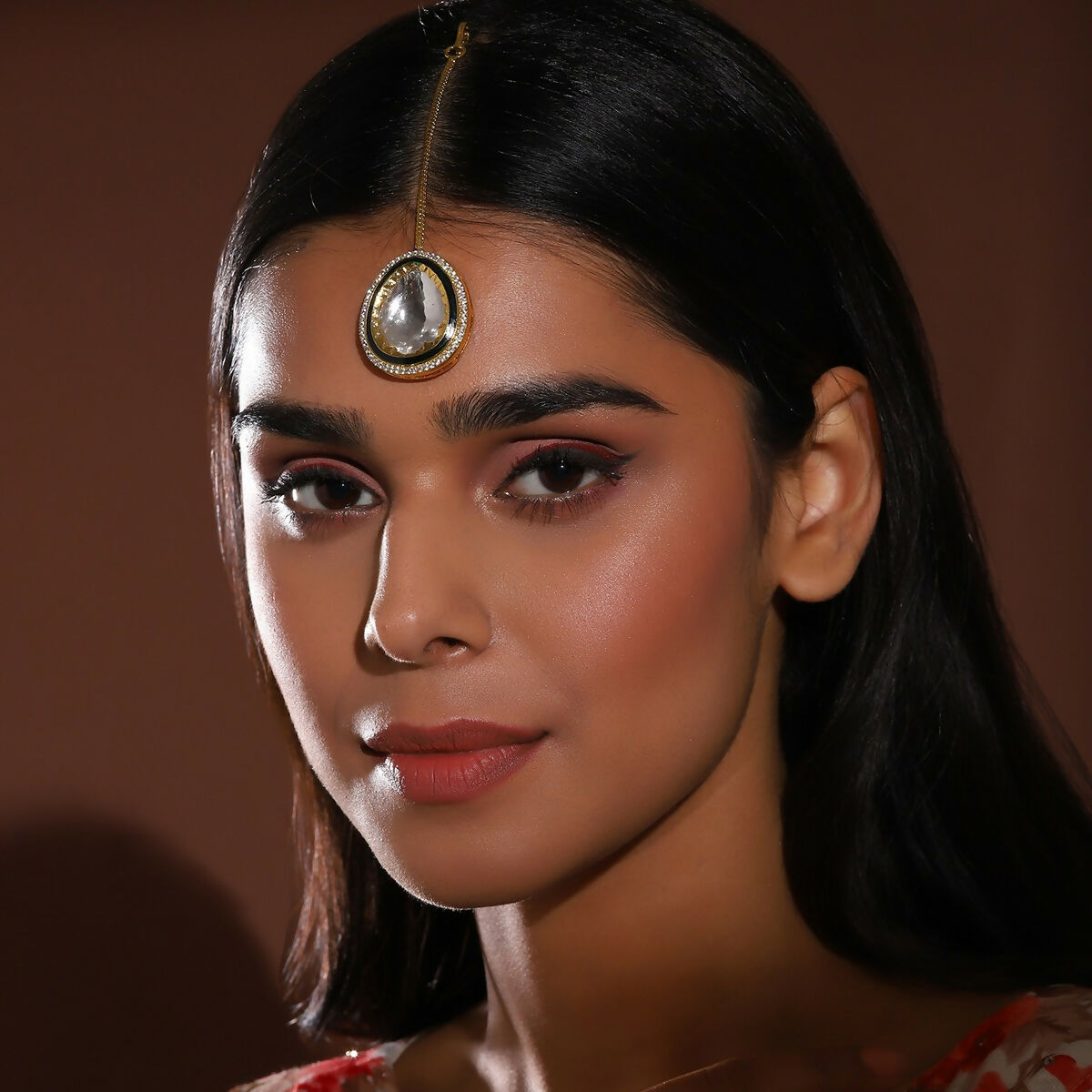Over Sized Kundan Maang Tikka with Diamond Detailing - Ruby Raang | Swadesiicart