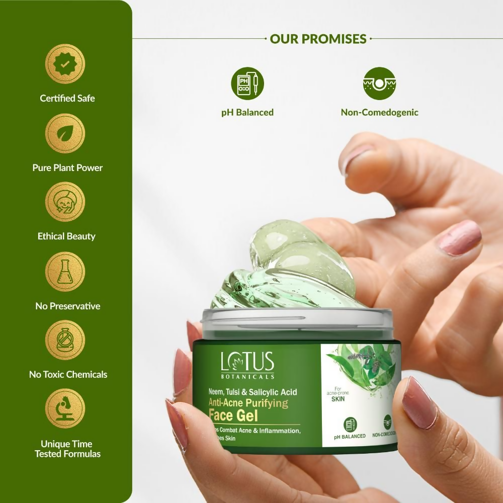 Lotus Botanicals Neem, Tulsi & Salicylic Acid Anti-Acne Purifying Face Gel | Swadesiicart
