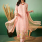Peach Georgette Handwork Unstitched Dress Material - Hanika | Swadesiicart