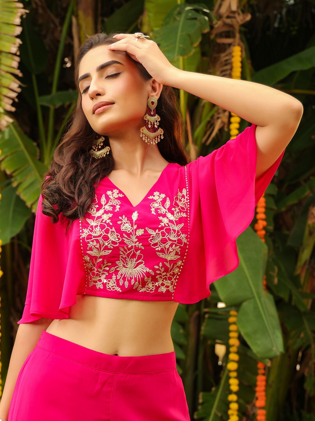 Janasya Pink Georgette Yoke Embroidery Co-Ords - Swadesiicart