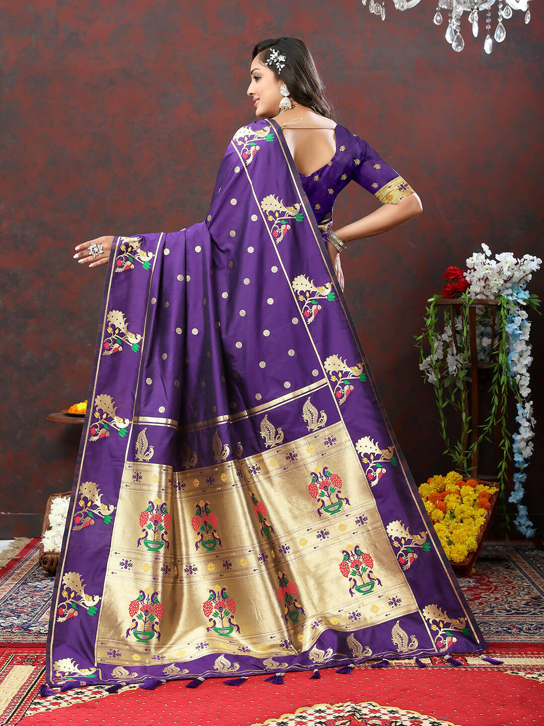 Lorenvalley Fashion Purple Soft Paithani Silk Woven Design Gold Zari Meenakari Weaving Saree - Swadesiicart