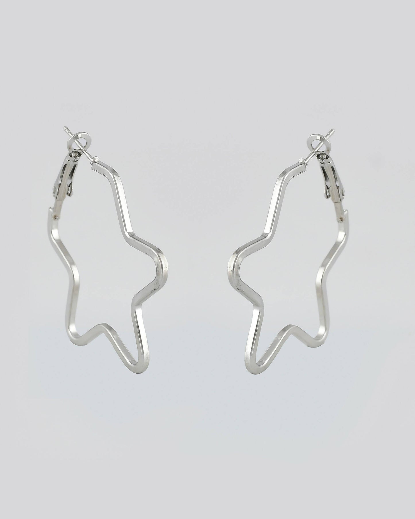 VOJ Women Sliver Tonned Star Shape Stainless Steel Hoop Earrings - Swadesiicart