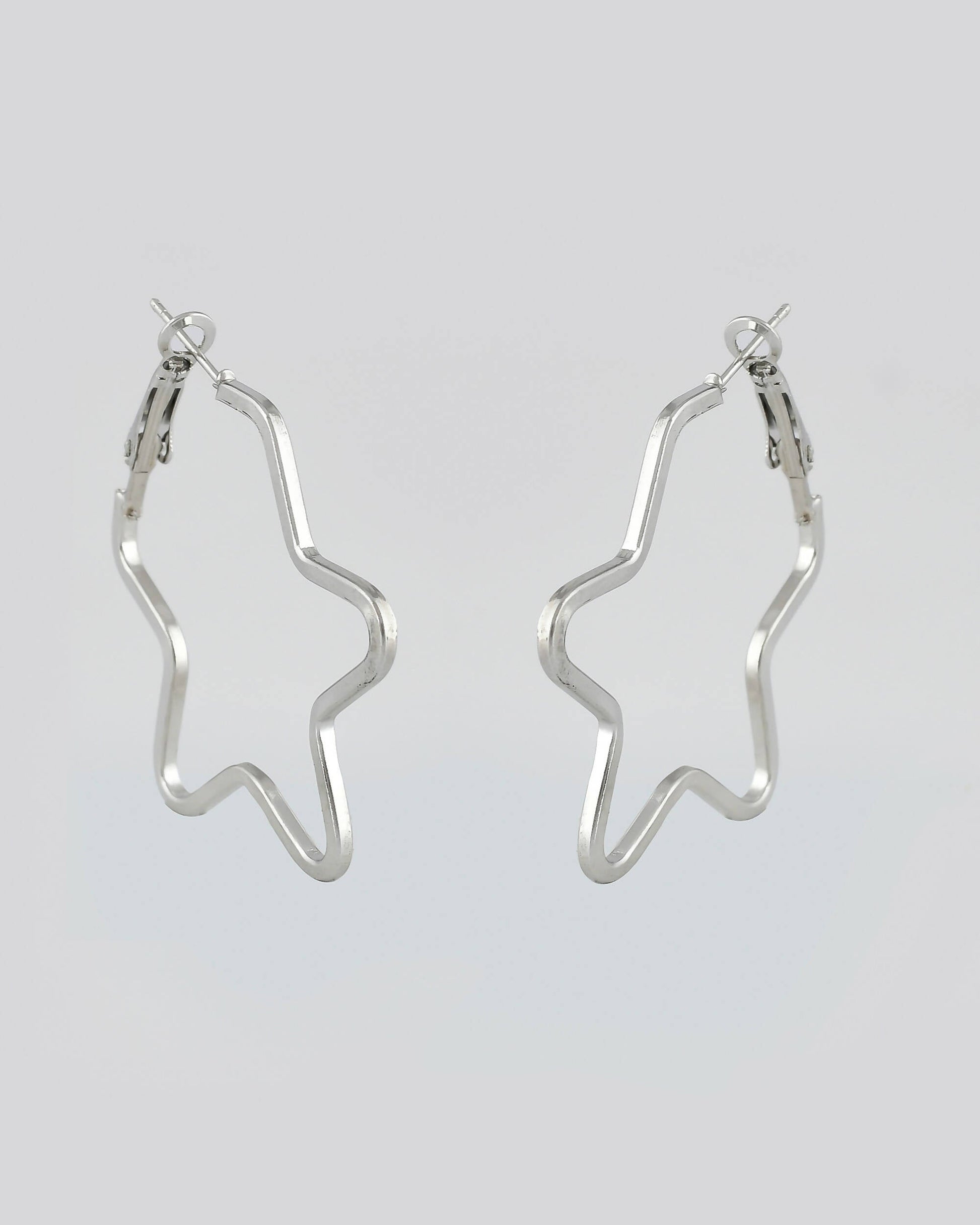 VOJ Women Sliver Tonned Star Shape Stainless Steel Hoop Earrings - Swadesiicart