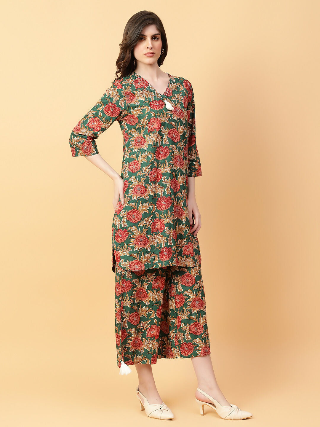 Joban Fashion Green Cotton Printed & Hand Work Co-ord Set - Swadesiicart