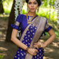Vishnu Weaves Women's Royal Blue Banarasi Silk Zari Woven Saree with Unstitched Blouse - Swadesiicart