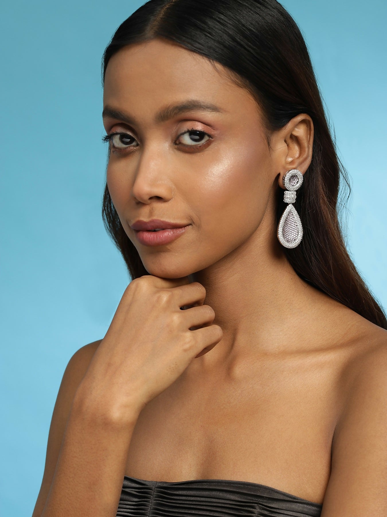 Purple and Silver Tone Stone Earrings - Ruby Raang | Swadesiicart