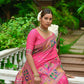 Vishnu Weaves Women's Pink Banarasi Silk Kashmiri Woven Saree with Blouse - Swadesiicart