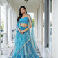 Aastha Fashion Sky Blue Butterfly Net White Cotton Thread Work And Sequence Work Embroidery Wedding Wear Lehenga Choli